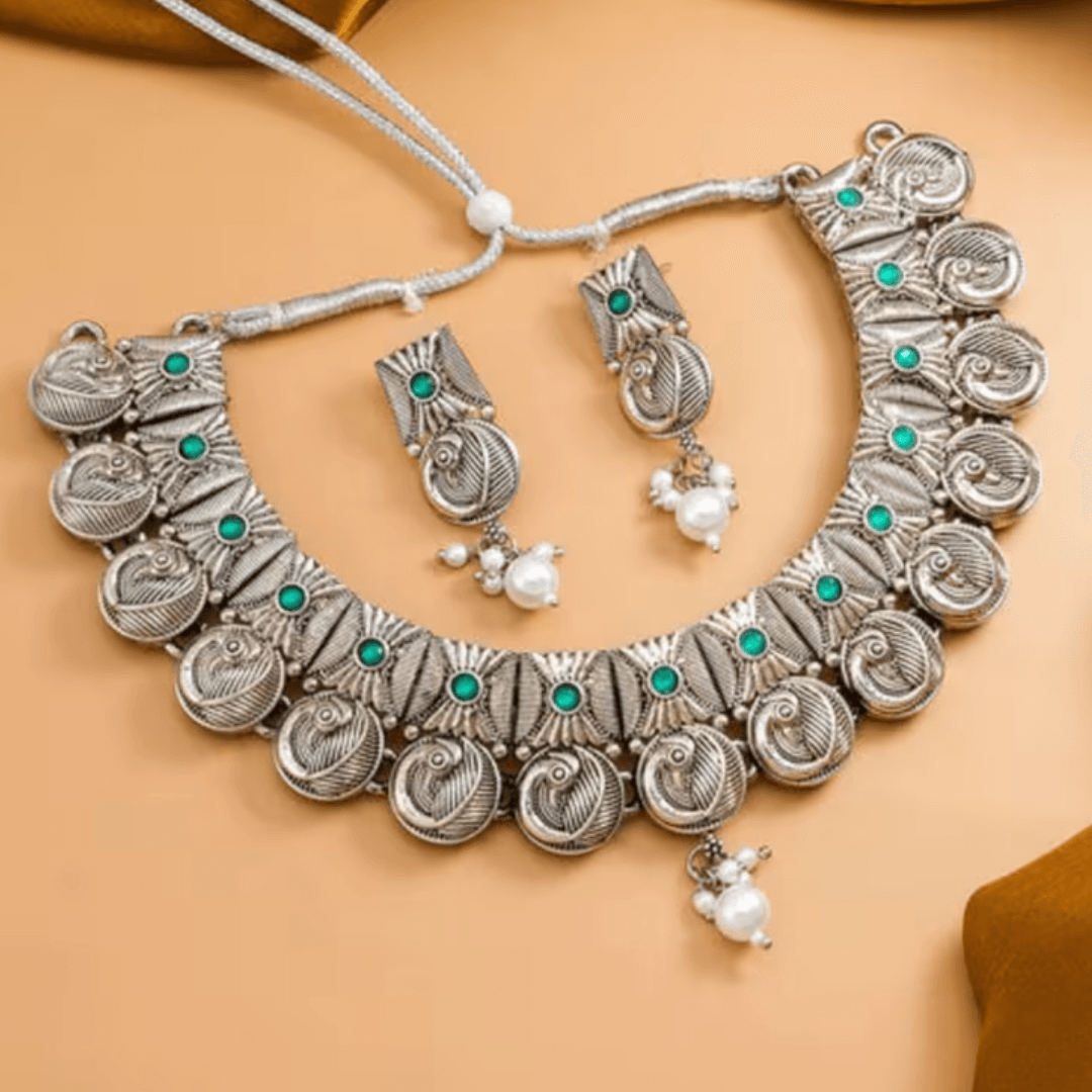 Revati Oxidized Silver Set