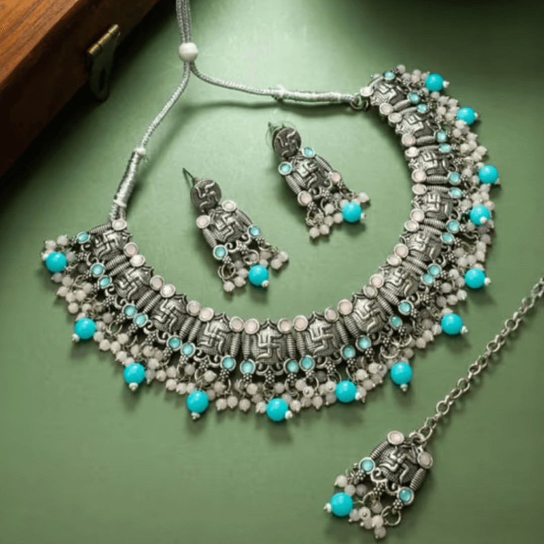 Swastika Oxidized Silver Set